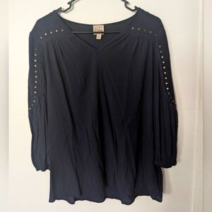 Como Vintage Women's Beaded Navy Blue Blouse Size‎ M